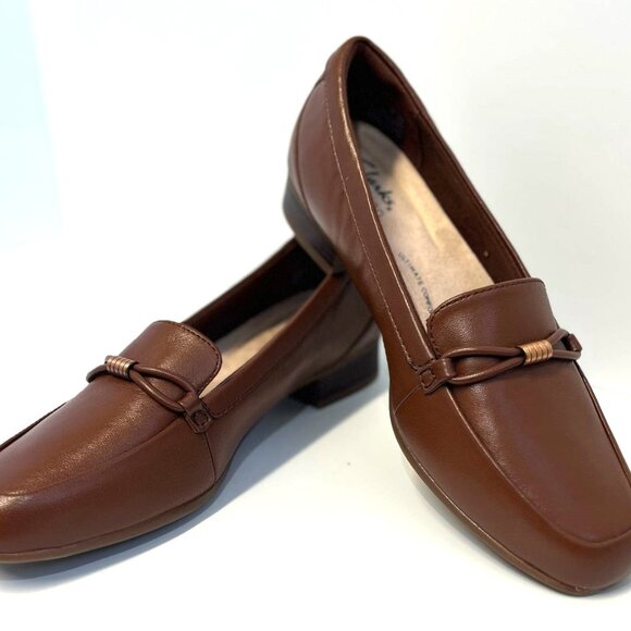 Clarks Collection Juliet Shine Women's Tan Leather Slip-On Loafers Size 6 - Picture 1 of 10